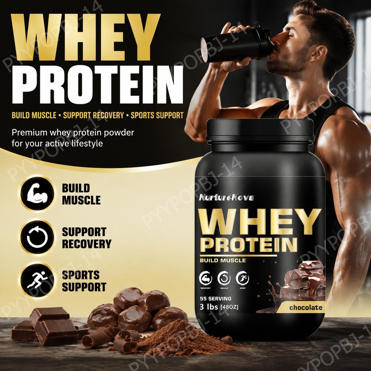Fitness Nutrition Whey Protein - NurtureNova Schokoladen-Molkenproteinpulver 30g Portion 55 Portionen